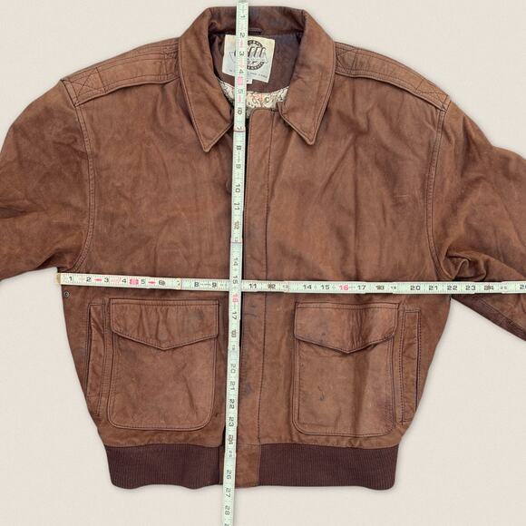 Vintage Brown Leather Bomber Pilot Flight Jacket Global Identity | Size Medium - Picture 4 of 9